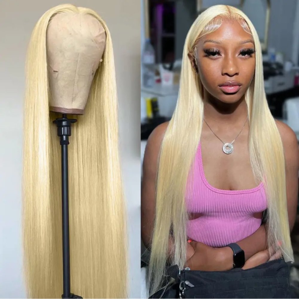 20 INCH GOLDEN 180% Density Straight 613 Blonde 13x6 Lace Front Hair Wigs